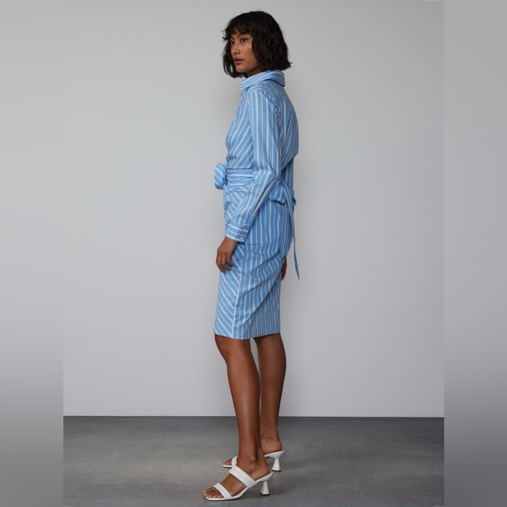 NYC Long Sleeve Rosette Stripe Shirt Dress - Picture 5 of 6